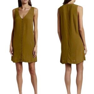Madewell Large Heather Button Front Dress Sleeveless Olive Green V-Neck Womens